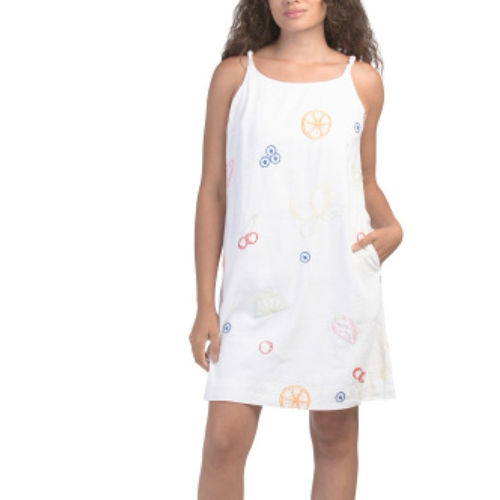 Linen blend fruit pattern dress